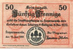 Hoyerswerda - Stadt - 10.6.1917 - 31.12.1920 - 50 Pfennig