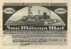 Hückelhoven - Gewerkschaft Sophia Jacoba, Steinkohlenbergwerk - 31.8.1923 -  2 Millionen Mark 