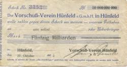 Hünfeld - Vorschuss-Verein eGmbH - 27.10.1923 - 50 Milliarden Mark