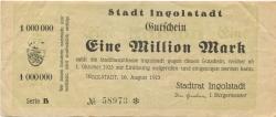 Ingolstadt - Stadt - 16.8.1923 - 1.10.1923 - 1 Million Mark
