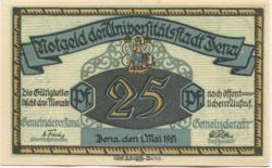 Jena - Stadt - 1.5.1921 - 25 Pfennig 