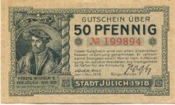 Jülich -Stadt - 1.11.1918 - 50 Pfennig 
