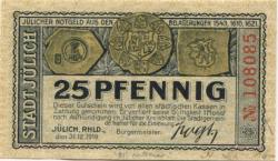 Jülich -Stadt - 31.12.1919 - 25 Pfennig 