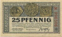 Jülich -Stadt - 31.12.1919 - 25 Pfennig 