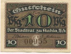 Kahla - Stadt - 1920 - 10 Pfennig 