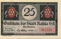 Kahla - Stadt - 15.8.1921 - 31.12.1921 - 25 Pfennig 