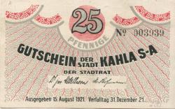 Kahla - Stadt - 15.8.1921 - 31.12.1921 - 25 Pfennig 