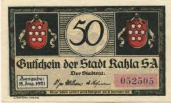 Kahla - Stadt - 15.8.1921 - 31.12.1921 - 50 Pfennig 