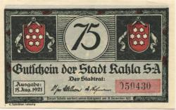 Kahla - Stadt - 15.8.1921 - 31.12.1921 - 75 Pfennig 