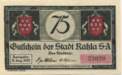 Kahla - Stadt - 15.8.1921 - 31.12.1921 - 75 Pfennig 