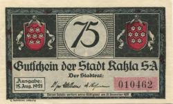 Kahla - Stadt - 15.8.1921 - 31.12.1921 - 75 Pfennig 