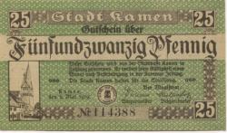 Kamen - Stadt - 2.5.1919 - 25 Pfennig