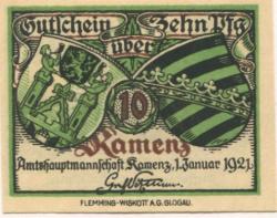 Kamenz - Amtshauptmannschaft - 1.1.1921 - 10 Pfennig