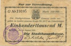 Kamenz - Stadthauptkasse - 16.8.1923 - 100000 Mark