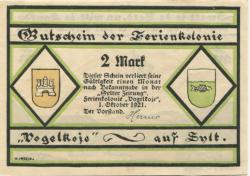 Kampen - Ferienkolonie Vogelkoje - 1.10.1921 - 2 Mark