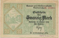 Karlsruhe - Stadt - 16.10.1918 - 1.2.1919 - 20 Mark
