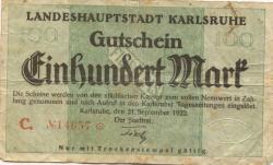 Karlsruhe - Stadt - 21.9.1922 - 100 Mark