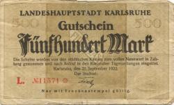 Karlsruhe - Stadt - 21.9.1922 - 500 Mark