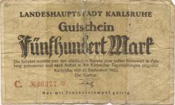 Karlsruhe - Stadt - 21.9.1922 - 500 Mark