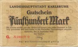 Karlsruhe - Stadt - 21.9.1922 - 500 Mark