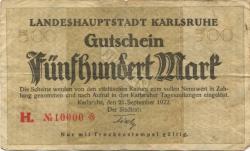 Karlsruhe - Stadt - 21.9.1922 - 500 Mark
