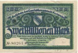 Karlsruhe - Stadt - August 1923 - 2 Millionen Mark