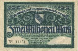 Karlsruhe - Stadt - August 1923 - 2 Millionen Mark
