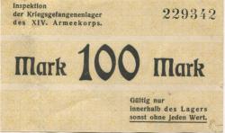 Karlsruhe - Inspektion der Kriegsgefangenenlager des XIV.Armeekorps - -- - 100 Mark