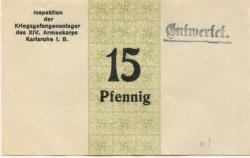 Karlsruhe - Inspektion der Kriegsgefangenenlager des XIV.Armeekorps - -- - 15 Pfennig