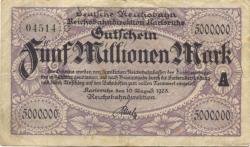 Karlsruhe - Reichsbahndirektion - 10.8.1923 - 5 Millionen Mark