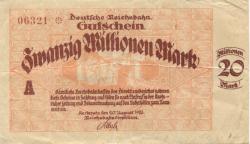 Karlsruhe - Reichsbahndirektion - 20.8.1923 - 20 Millionen Mark