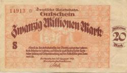 Karlsruhe - Reichsbahndirektion - 20.8.1923 - 20 Millionen Mark