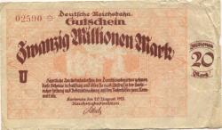Karlsruhe - Reichsbahndirektion - 20.8.1923 - 20 Millionen Mark