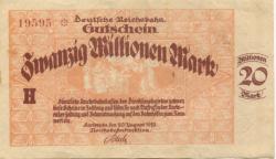 Karlsruhe - Reichsbahndirektion - 20.8.1923 - 20 Millionen Mark