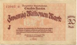 Karlsruhe - Reichsbahndirektion - 20.8.1923 - 20 Millionen Mark