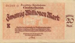 Karlsruhe - Reichsbahndirektion - 20.8.1923 - 20 Millionen Mark