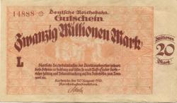 Karlsruhe - Reichsbahndirektion - 20.8.1923 - 20 Millionen Mark