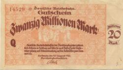 Karlsruhe - Reichsbahndirektion - 20.8.1923 - 20 Millionen Mark
