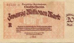 Karlsruhe - Reichsbahndirektion - 20.8.1923 - 20 Millionen Mark