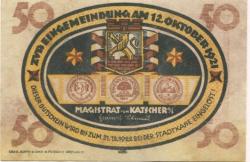 Katscher (heute: PL-Kietrz) - Stadt - 12.10.1921 - 31.12.1922 - 50 Pfennig