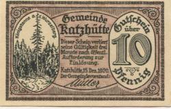 Katzhütte - Gemeinde - 15.12.1920 - 10 Pfennig 