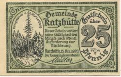 Katzhütte - Gemeinde - 15.12.1920 - 25 Pfennig