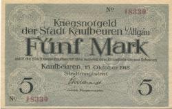 Kaufbeuren - Stadt - 15.10.1918 - 31.12.1918 - 5 Mark