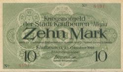 Kaufbeuren - Stadt - 15.10.1918 - 31.12.1918 - 10 Mark