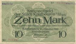 Kaufbeuren - Stadt - 15.10.1918 - 31.12.1918 - 10 Mark