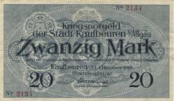 Kaufbeuren - Stadt - 15.10.1918 - 31.12.1918 - 20 Mark