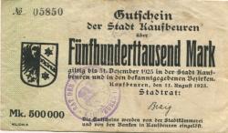Kaufbeuren - Stadt - 11.8.1923 - 31.12.1923 - 500000 Mark