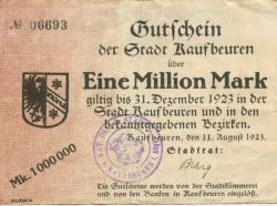 Kaufbeuren - Stadt - 11.8.1923 - 31.12.1923 - 1 Million Mark