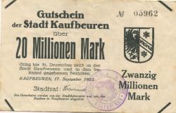Kaufbeuren - Stadt - 17.9.1923 - 31.12.1923 - 20 Millionen Mark