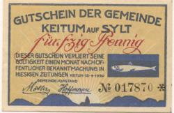 Keitum (heute: Sylt) - Gemeinde - 15.4.1920 - 50 Pfennig